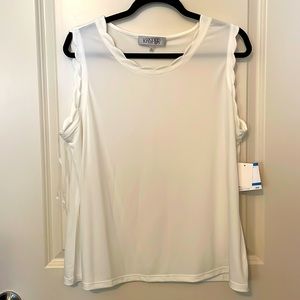 Kasper women’s XL sleeveless blouse with scalloped detail (white)